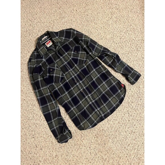 Wrangler Men's Green Flannel Shirt Button Up Long Sleeve Pockets Size Small - Picture 1 of 3